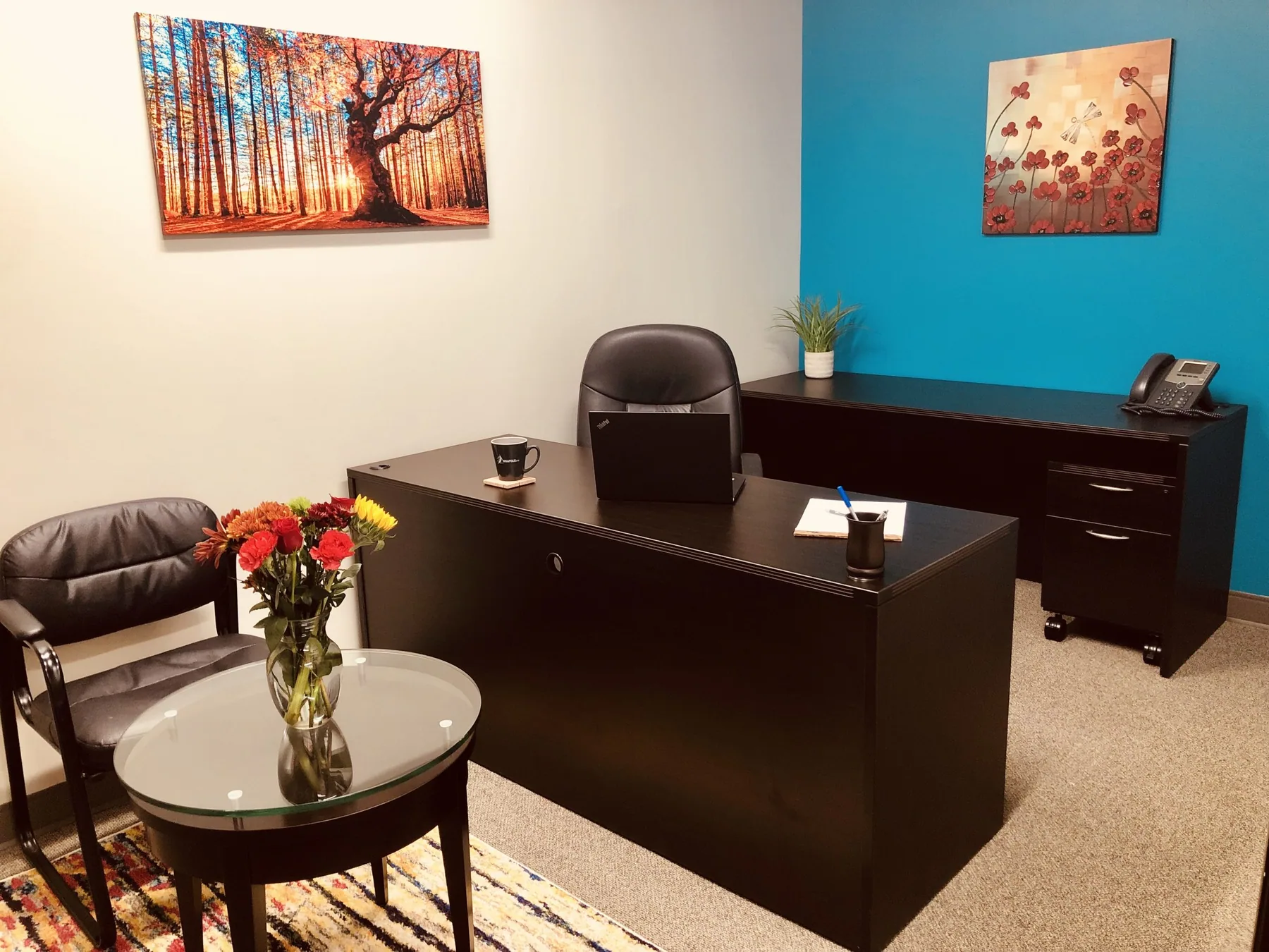 Furnished private office at My Annapolis Office with a desk, seating, and natural light.