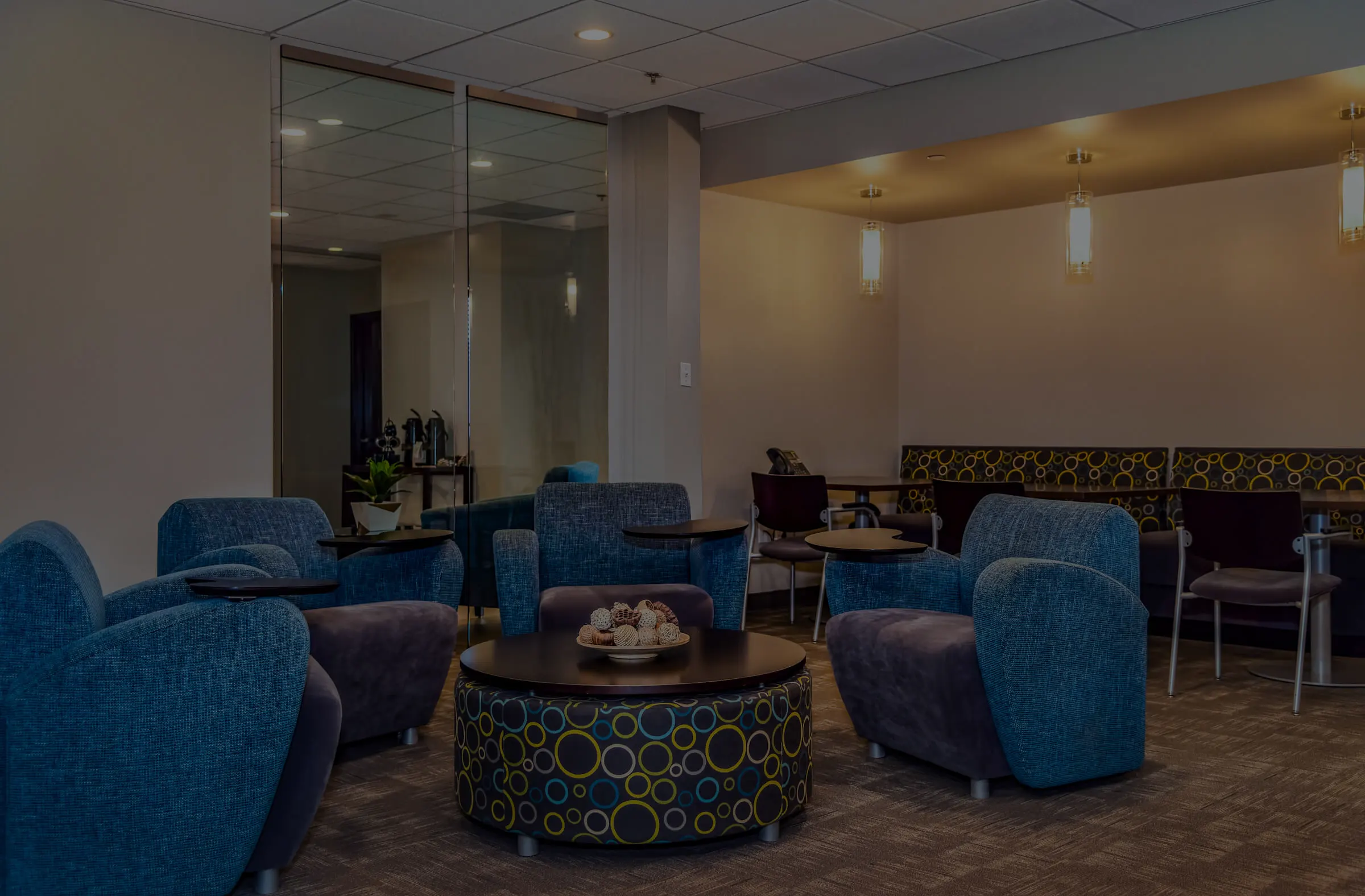 Open coworking lounge area.